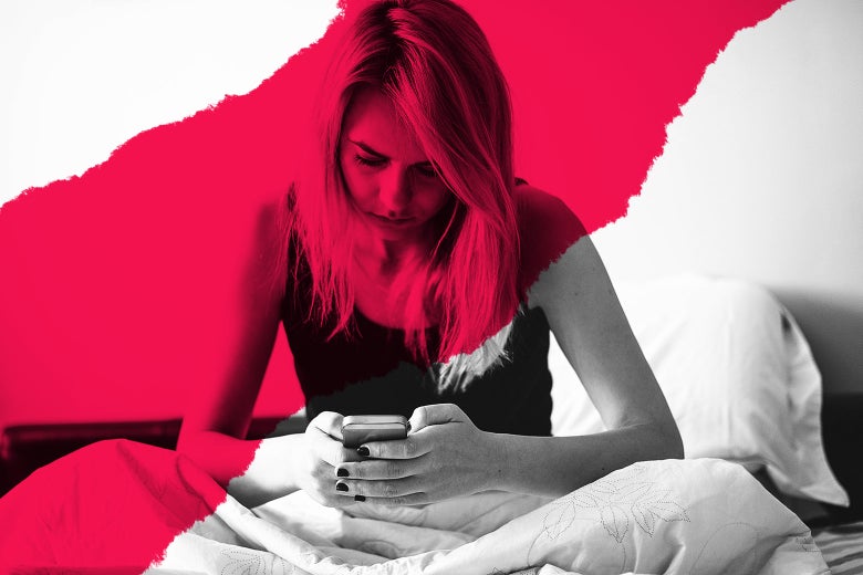 Woman listening to angry voicemail from her mother